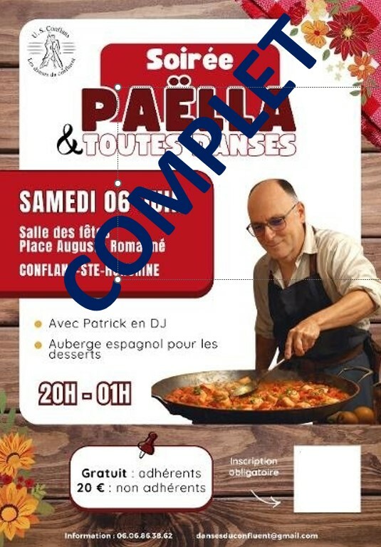 COMPLET : Soirée dansante des Adhérents - Salle des Fêtes de Conflans-Ste-Honorine - Samedi 06 juin 2026